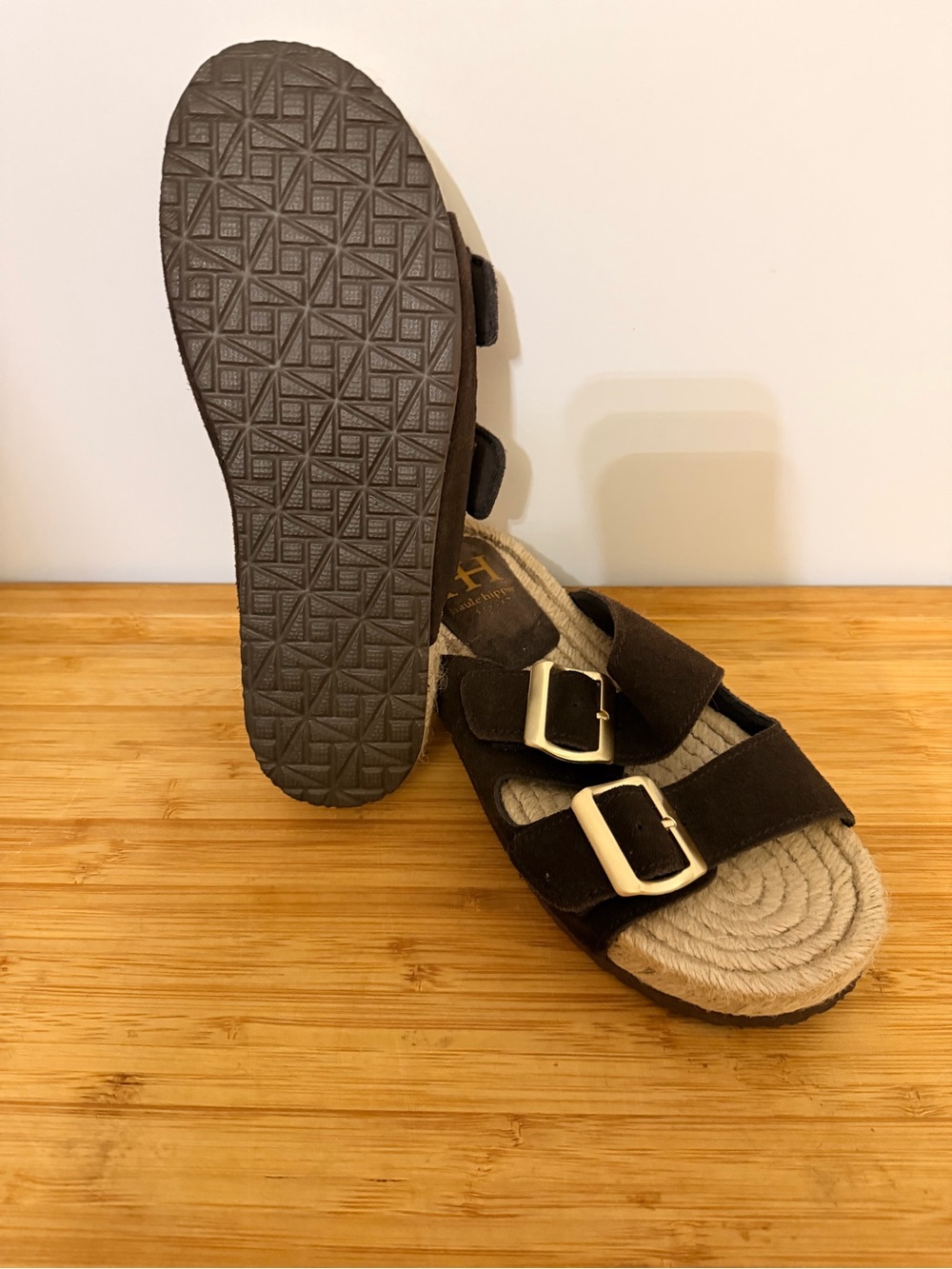Haute Hippie Black Suede Double-Buckle Slide Sandals